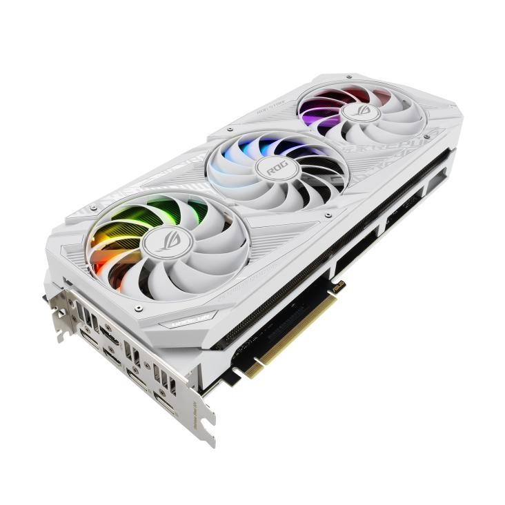 ROG-STRIX-RTX3070-O8G-WHITE graphics card, hero shot from the front side