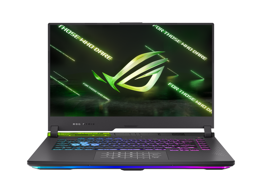 Front view of a Strix G15 with the ROG logo on screen.