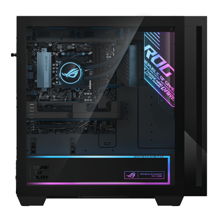 The right side of the ROG G700 desktop, with a transparent case revealing the internal structure of the computer