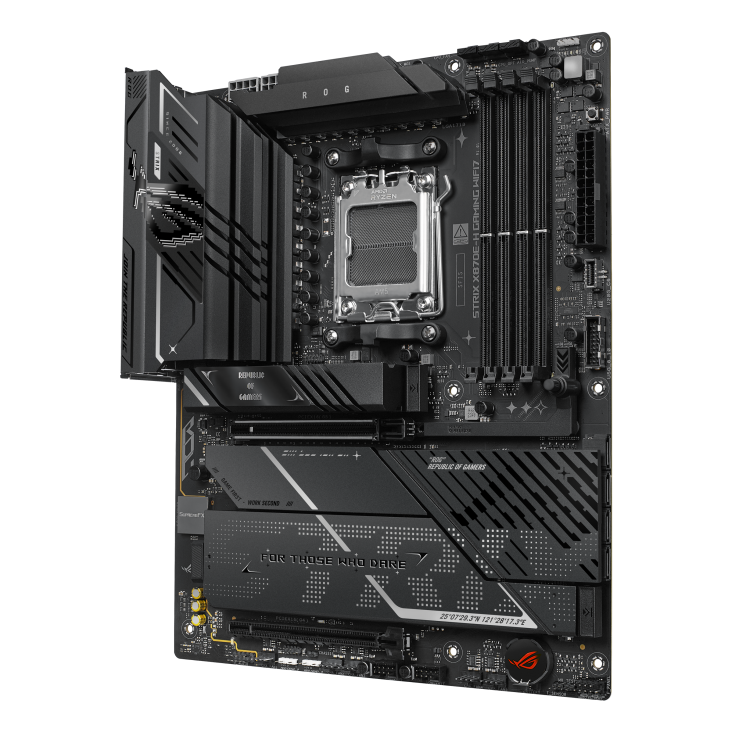ROG STRIX X870E-H GAMING WIFI7 front view, 45 degrees