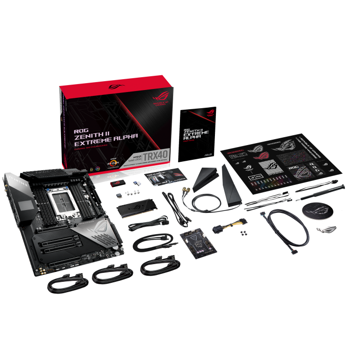 ROG Zenith II Extreme Alpha top view with what’s inside the box