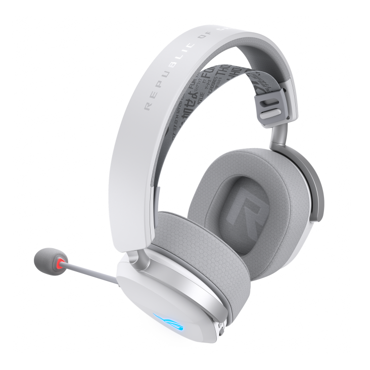 The top view of ROG Pelta in Moonlight White edition focusing on ear cushions