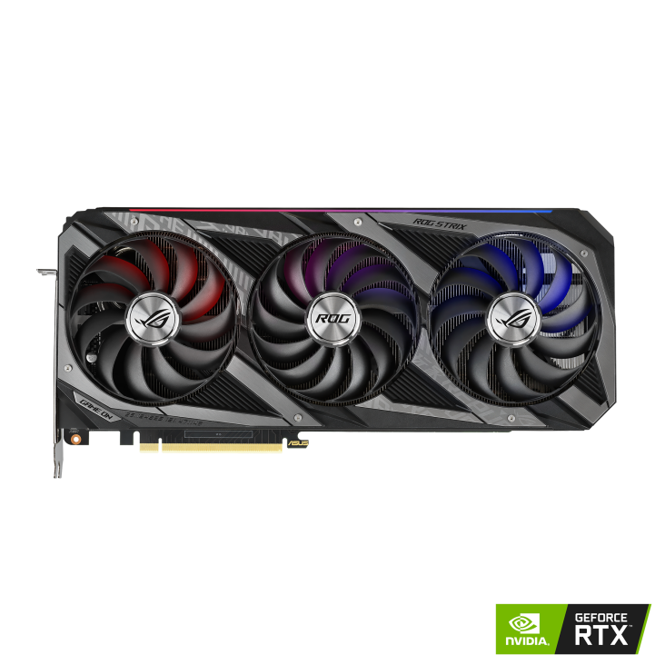 ROG-STRIX-RTX3060TI-O8G-GAMING graphics card, front view with NVIDIA logo