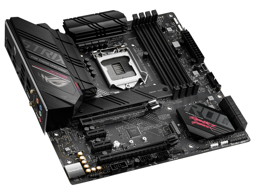 ROG STRIX B560-G GAMING WIFI top and angled view from left