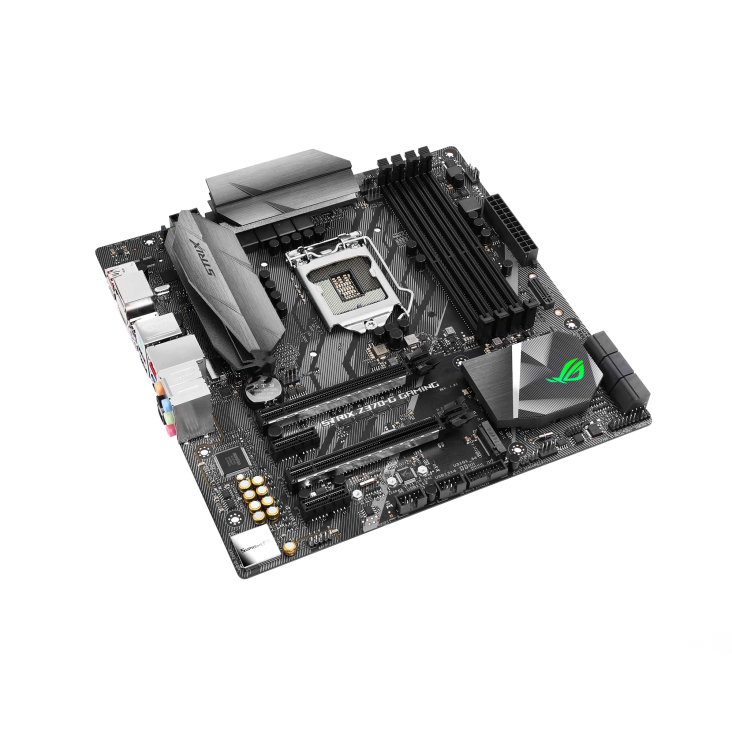 ROG STRIX Z370-G GAMING top and angled view from left