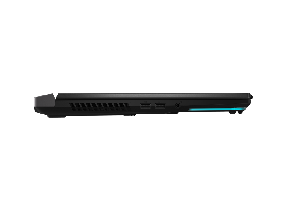 Left side of the Strix SCAR 17 with two USB A ports and a headphone jack visible