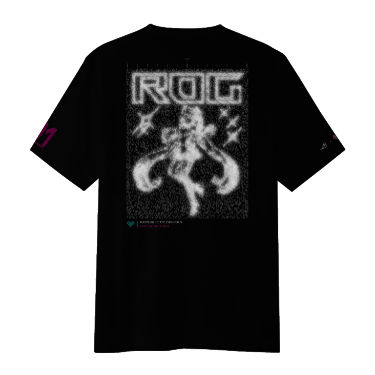 The rear view of ROG T-shirt II Hatsune Miku Edition