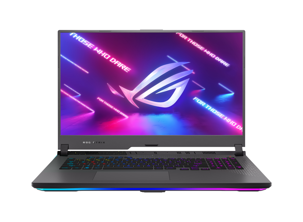 Front view of a Strix G17 with the ROG logo on screen.