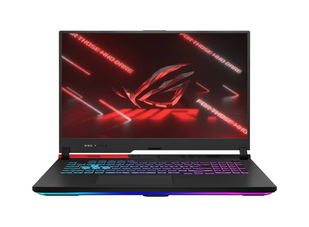 Front view of the ROG Strix G17 Advantage Edition, with a red ROG logo on screen.