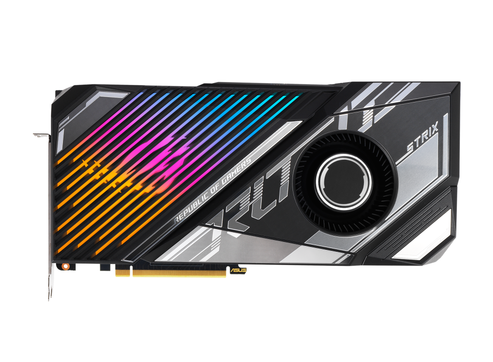 ROG Strix LC GeForce RTX 3090 Ti graphics card, front side without tubes or radiator