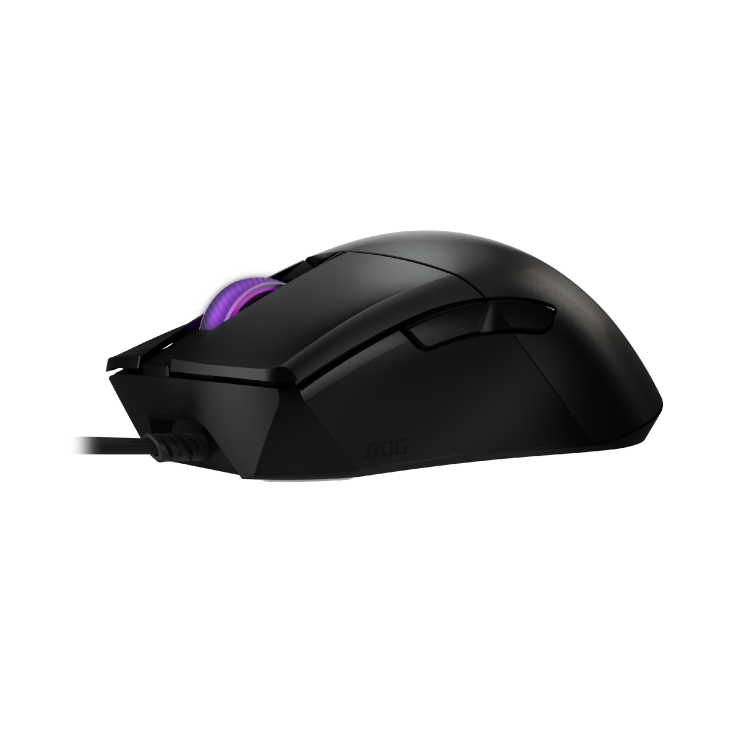 Angled top view of the ROG Gladius III Core, showing the scroll wheel and side buttons.