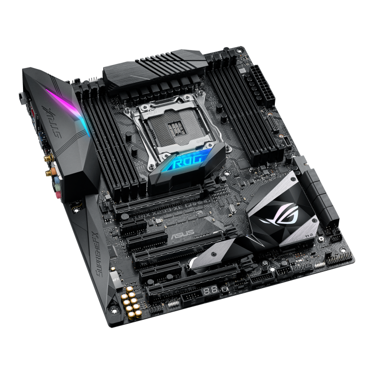 ROG STRIX X299-XE GAMING top and angled view from left