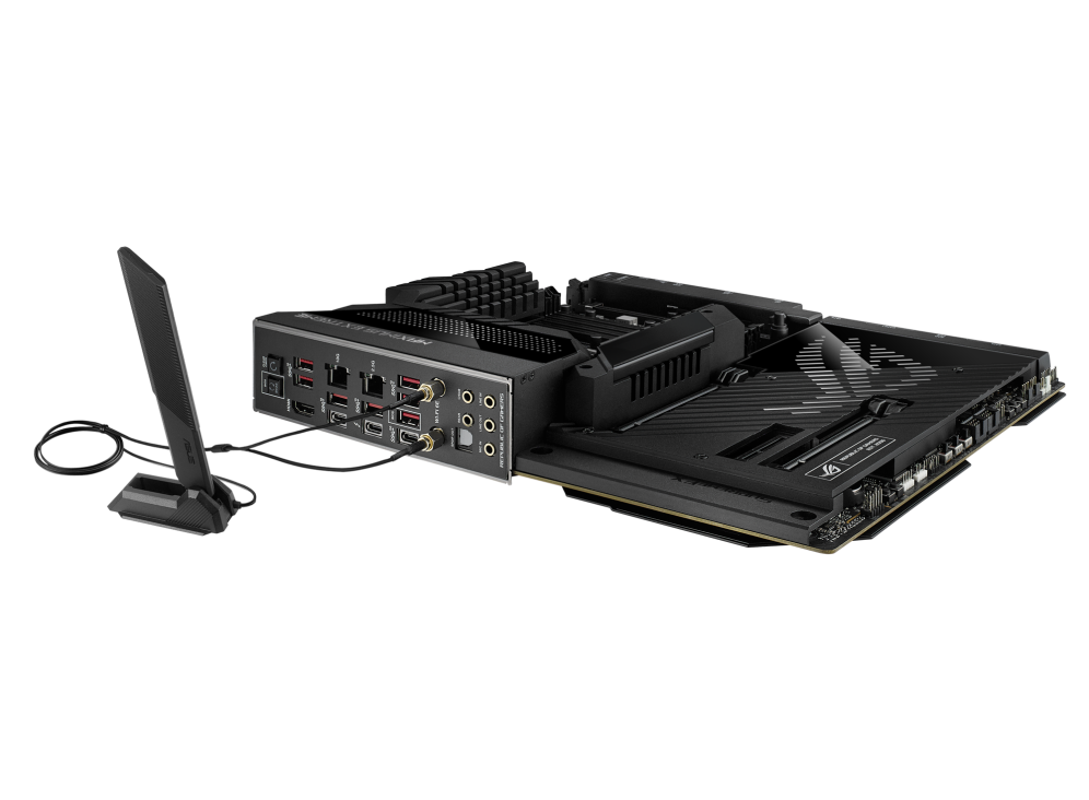 ROG STRIX B365-F GAMING top and angled rear view with I/O Port