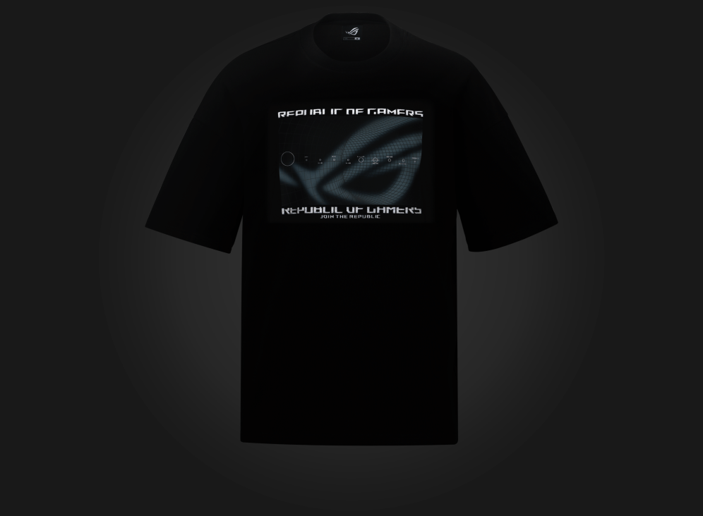 ROG Cosmic Wave T-shirt _ Black – front with reflective view