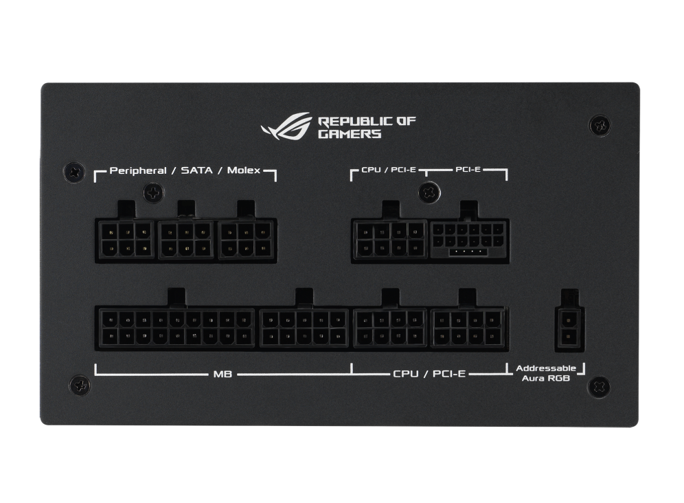 Front of ROG Strix 850W Gold Aura Edition with connector