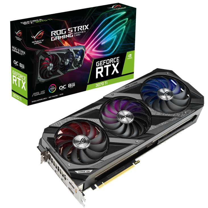 ROG-STRIX-RTX3070TI-O8G-GAMING graphics card and packaging