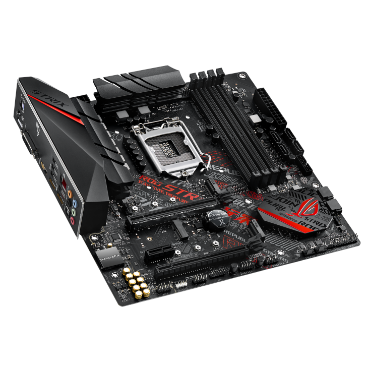 ROG STRIX B365-G GAMING top and angled view from left