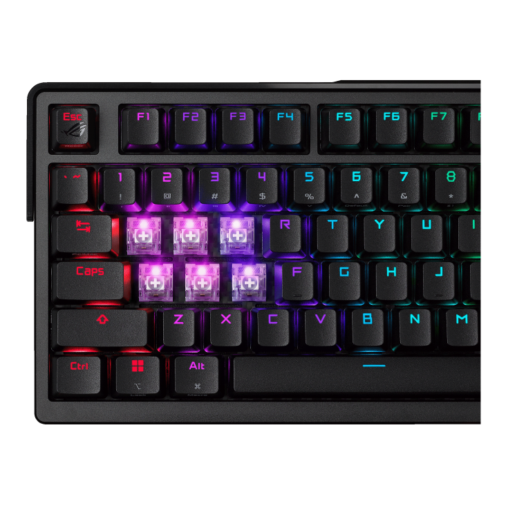 ROG Azoth Extreme – focus on WASD switches with keycaps removed