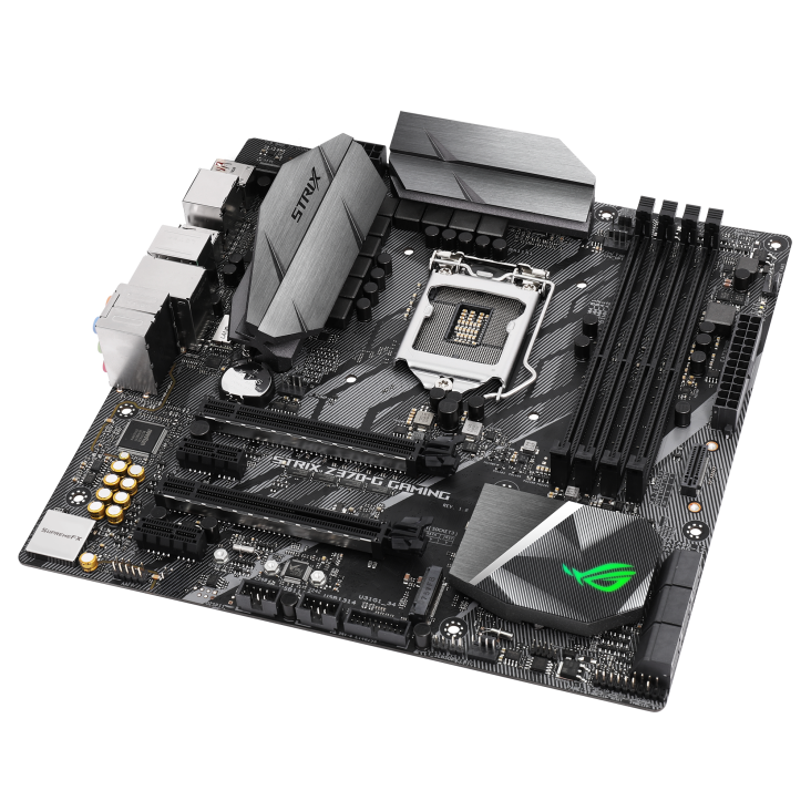 ROG STRIX Z370-G GAMING top and angled view from right