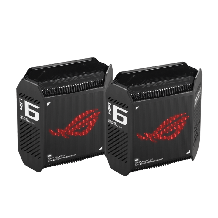 ROG Rapture GT6-Black front view, tilted 45 degrees, with Aura lighting