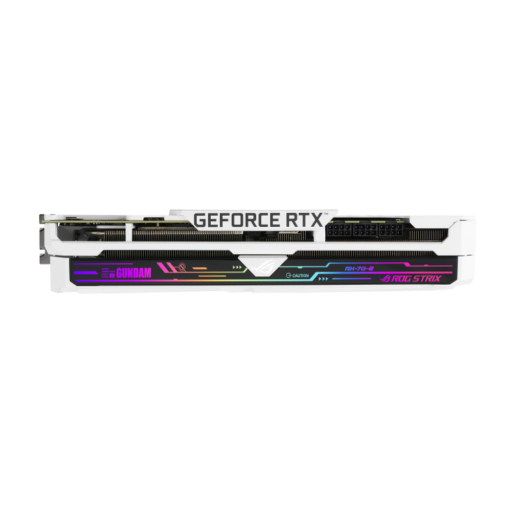 ROG-STRIX-GeForce-RTX-3080-GUNDAM-EDITION graphics card, top view, highlighting the ARGB element