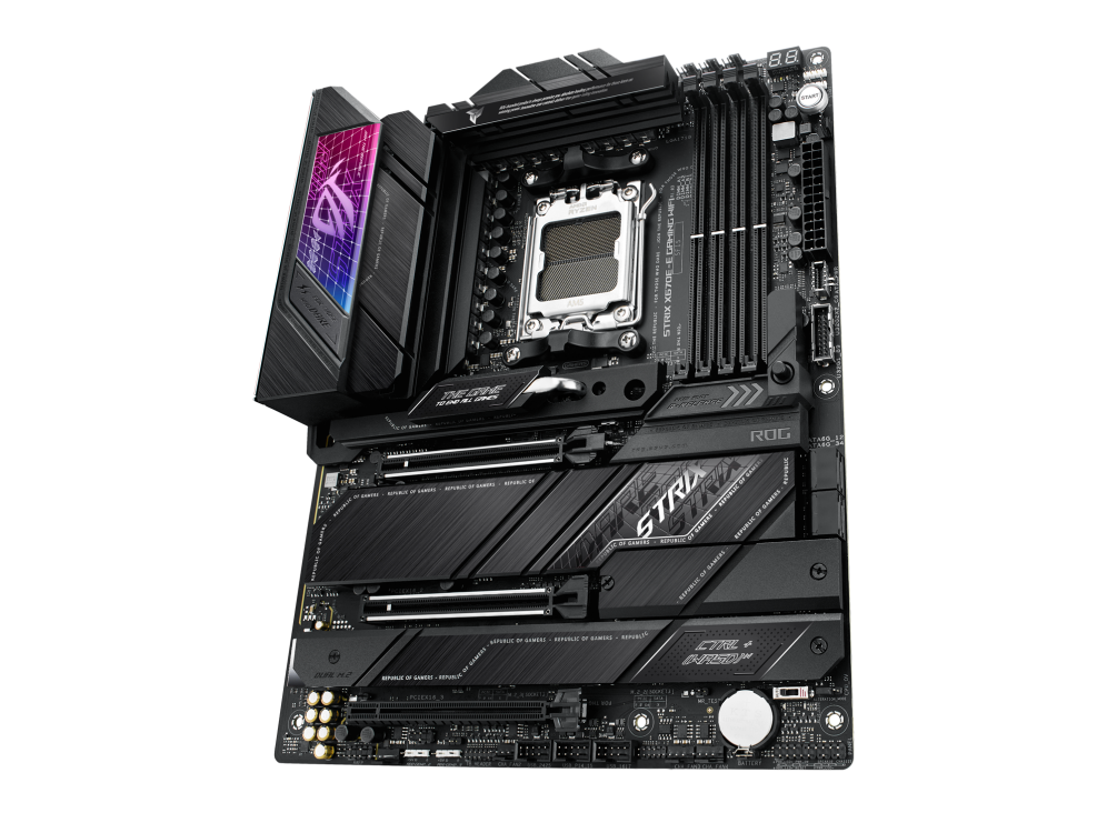 ROG STRIX X670E-E GAMING WIFI angled view from right