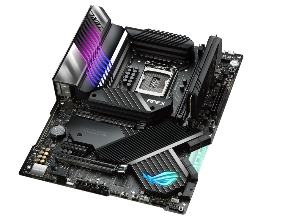 ROG MAXIMUS XIII APEX top and angled view from right