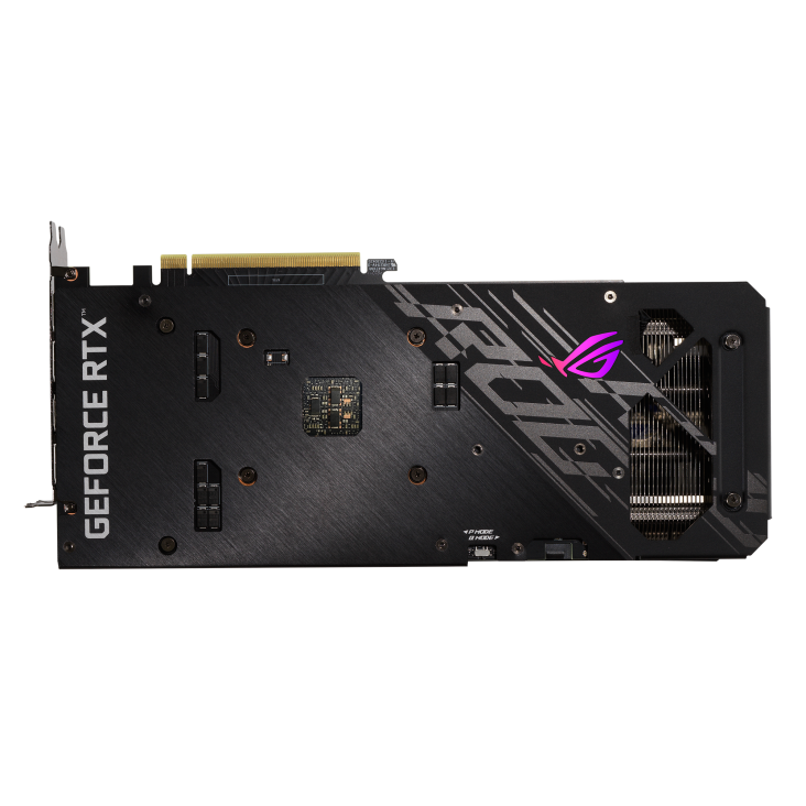 ROG Strix GeForce RTX™ 3050 graphics card, rear angled view