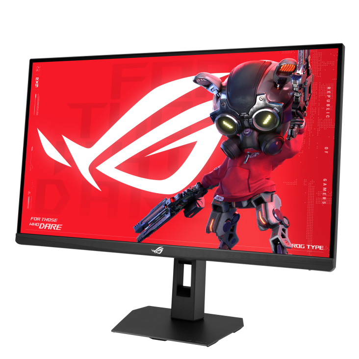 ROG Strix XG27ACMEG front view to the left tilted 45 degrees