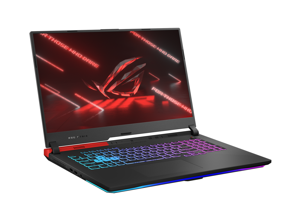 Front view of the ROG Strix G17 Advantage Edition, with a red ROG logo on screen.