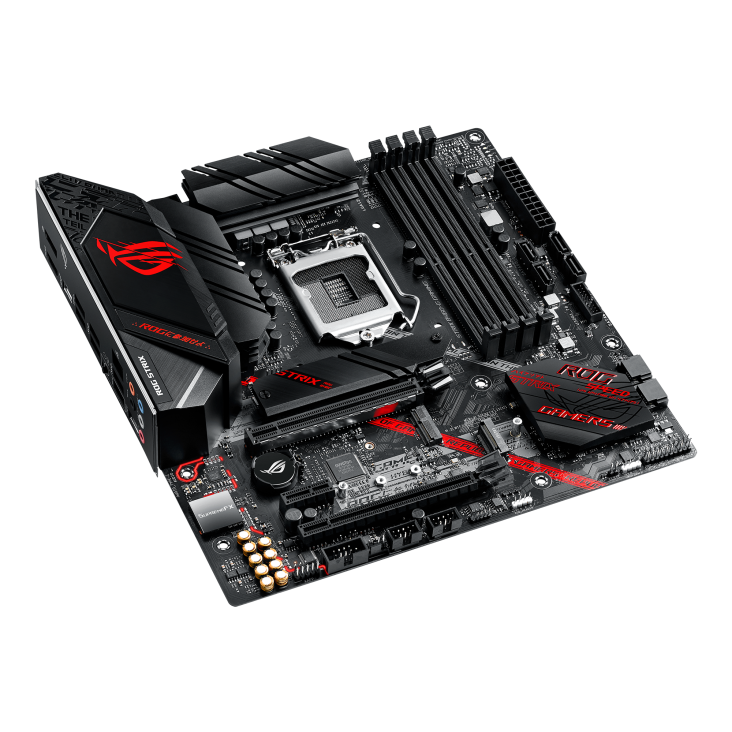 ROG STRIX B460-G GAMING top and angled view from left