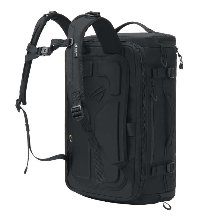 Back side right angle of the ROG Archer Weekender 17 with the straps visible