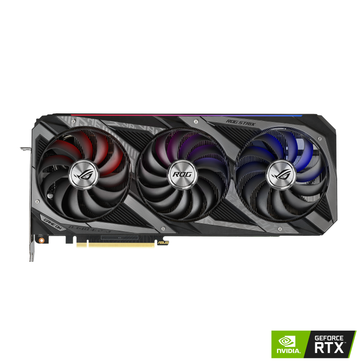 ROG-STRIX-RTX3060TI-8G-V2-GAMING graphics card, front view with NVIDIA logo