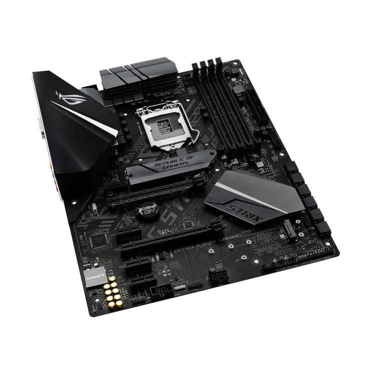 ROG STRIX B360-F GAMING top and angled view from left