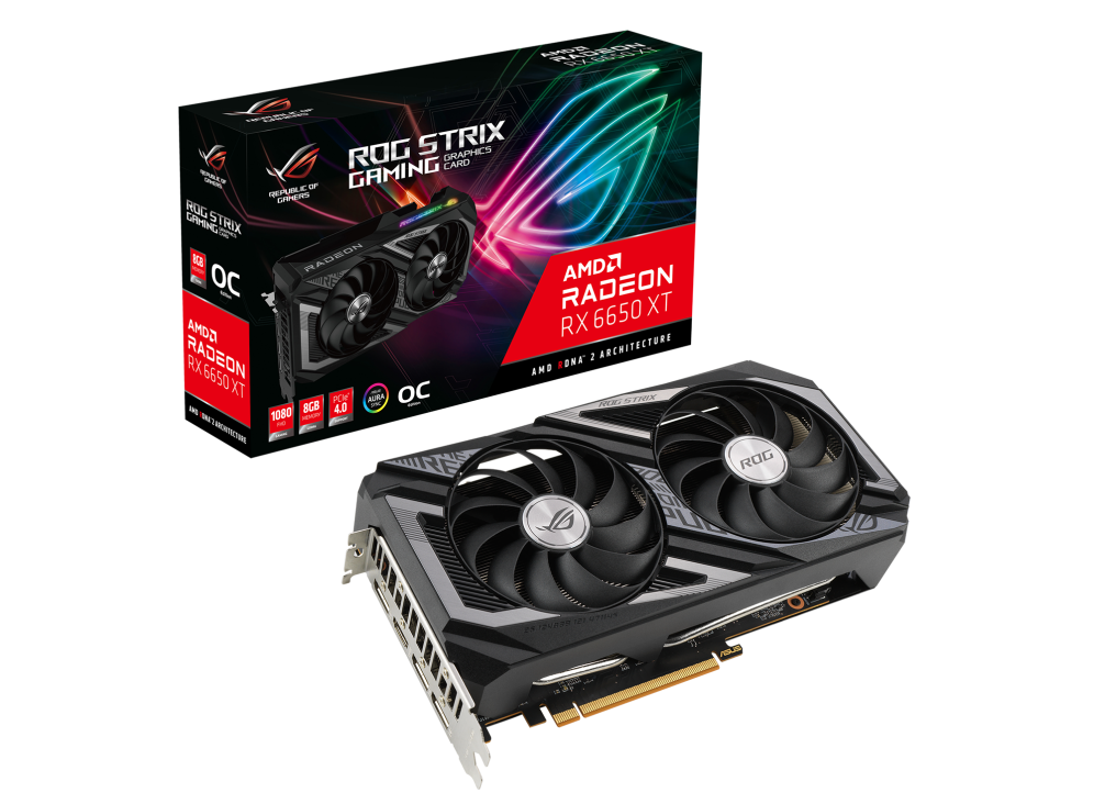 ROG STRIX Radeon RX 6650 XT OC Edition packaging and graphics card