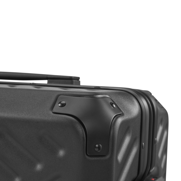 Extreme close-up of the SLASH Hardcase Luggage's ruggedized corners