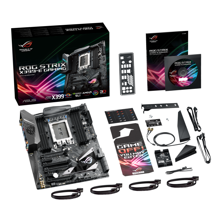 ROG STRIX X399-E GAMING top view with what’s inside the box
