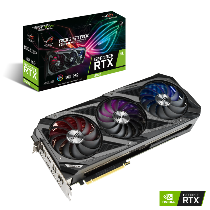ROG-STRIX-RTX3060TI-8G-V2-GAMING graphics card and packaging with NVIDIA logo
