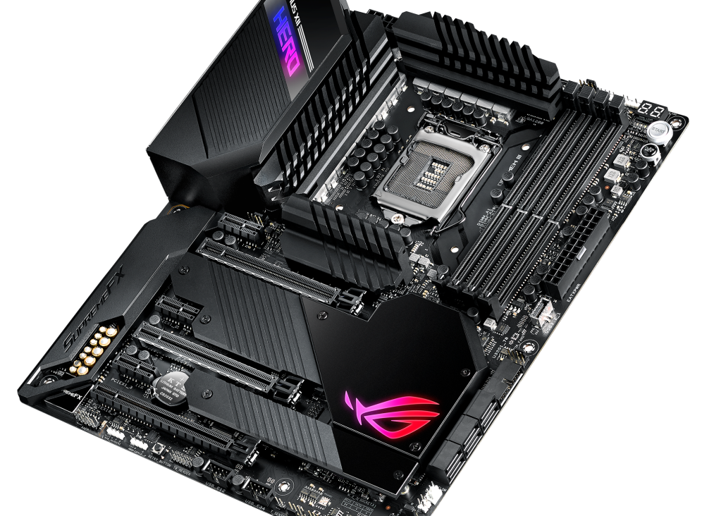 ROG MAXIMUS XII HERO (WI-FI) top and angled view from right
