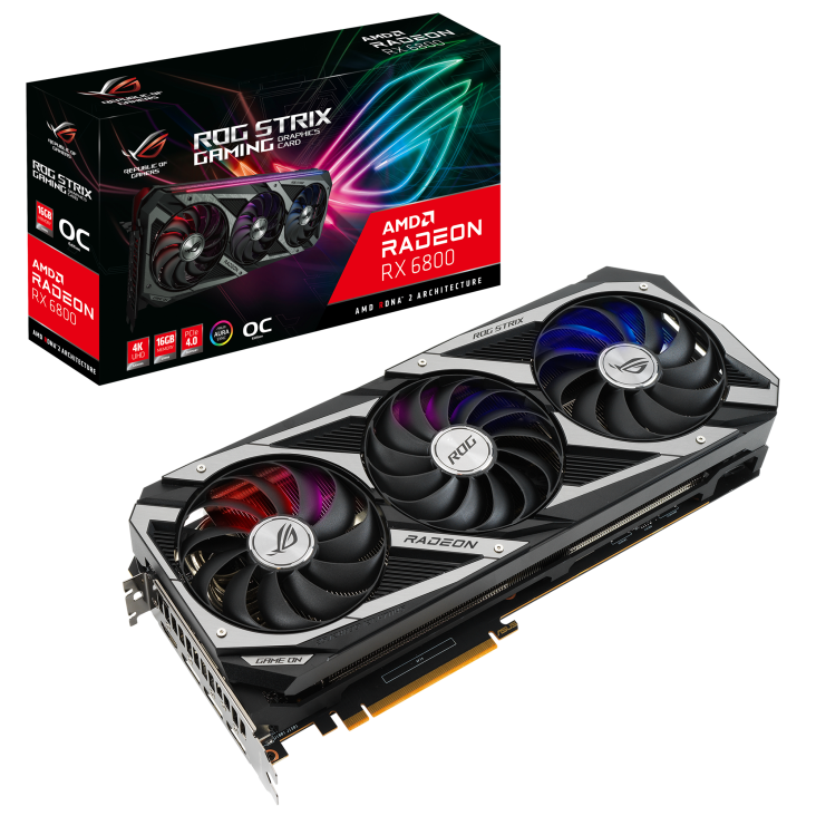 ROG-STRIX-RX6800-O16G-GAMING graphics card and packaging