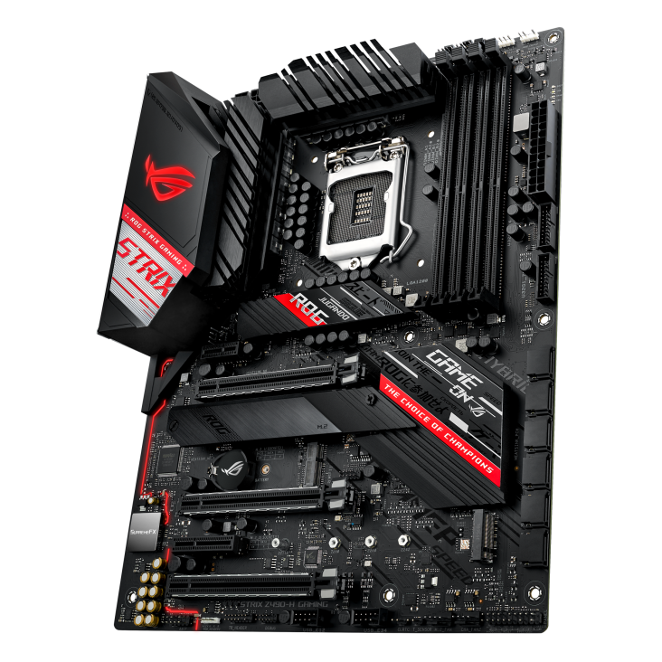 ROG STRIX Z490-H GAMING angled view from right
