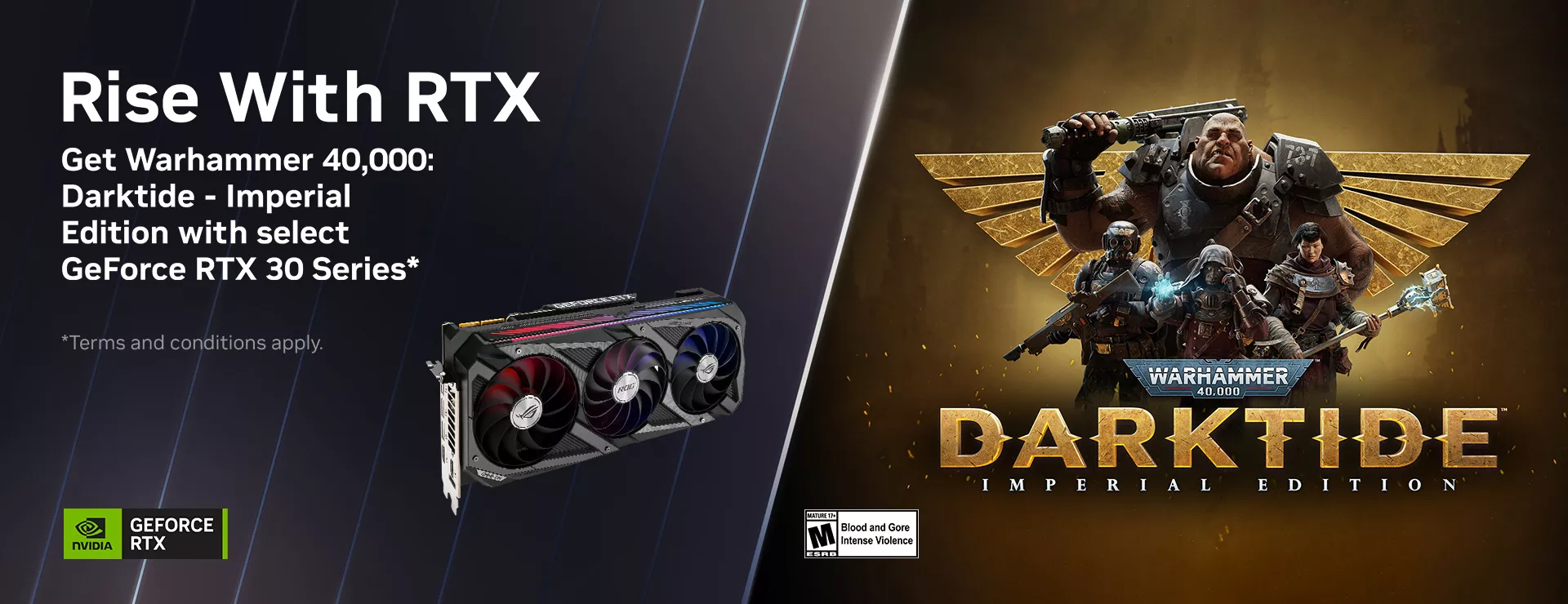 Rise with RTX bundle banner with ROG Strix RTX 3080 graphics card