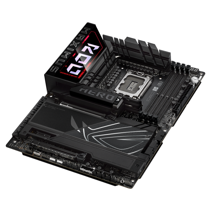 ROG MAXIMUS Z890 HERO top view, angled 45 degrees to the left