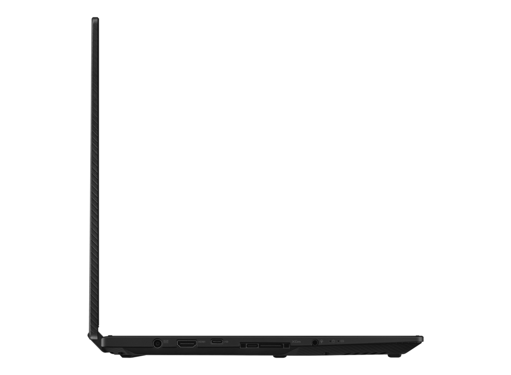 Side view of the X16 with the lid open, with DCIN, HDMI, USB Type-C port,  XG Mobile interface, and a headphone jack visable