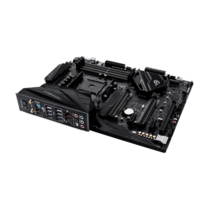 ROG CROSSHAIR VII HERO (WI-FI) top and angled rear view with I/O Port