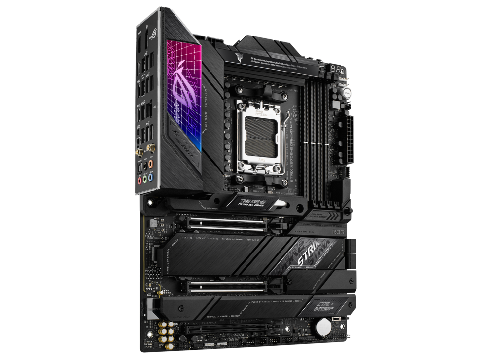 ROG STRIX X670E-E GAMING WIFI angled view from left