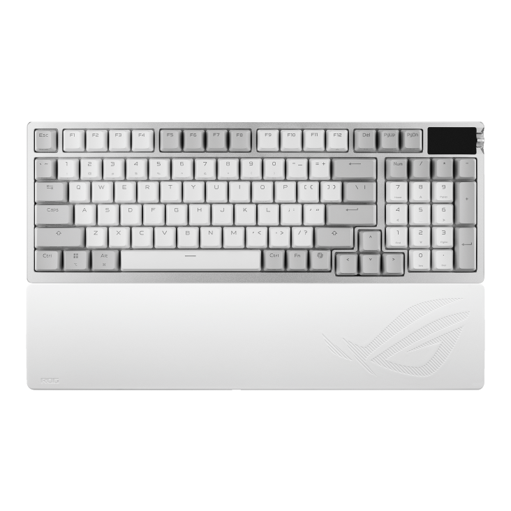 White ROG Azoth 96 HE front view with RGB lighting off