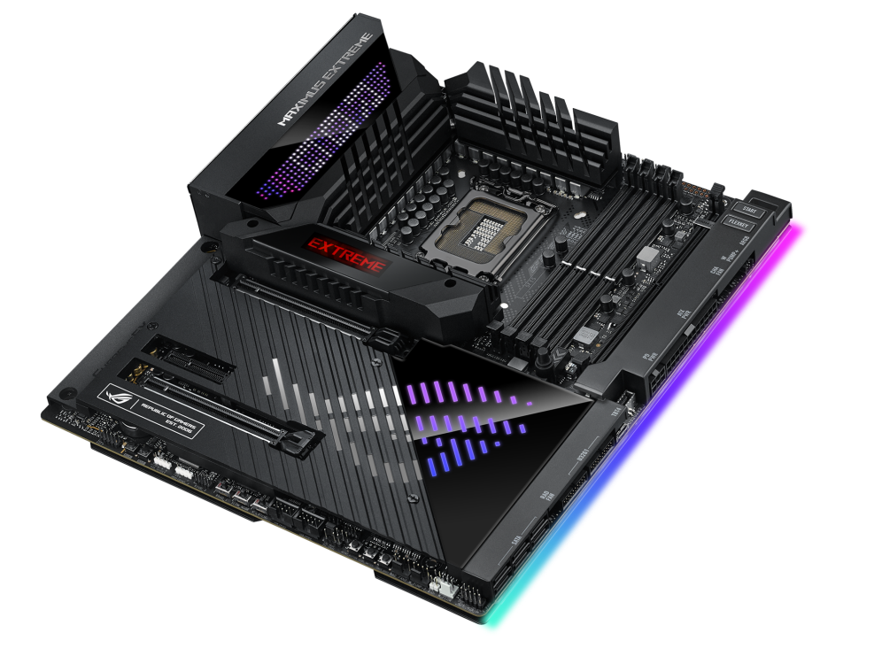 ROG MAXIMUS Z790 EXTREME top and angled view from right