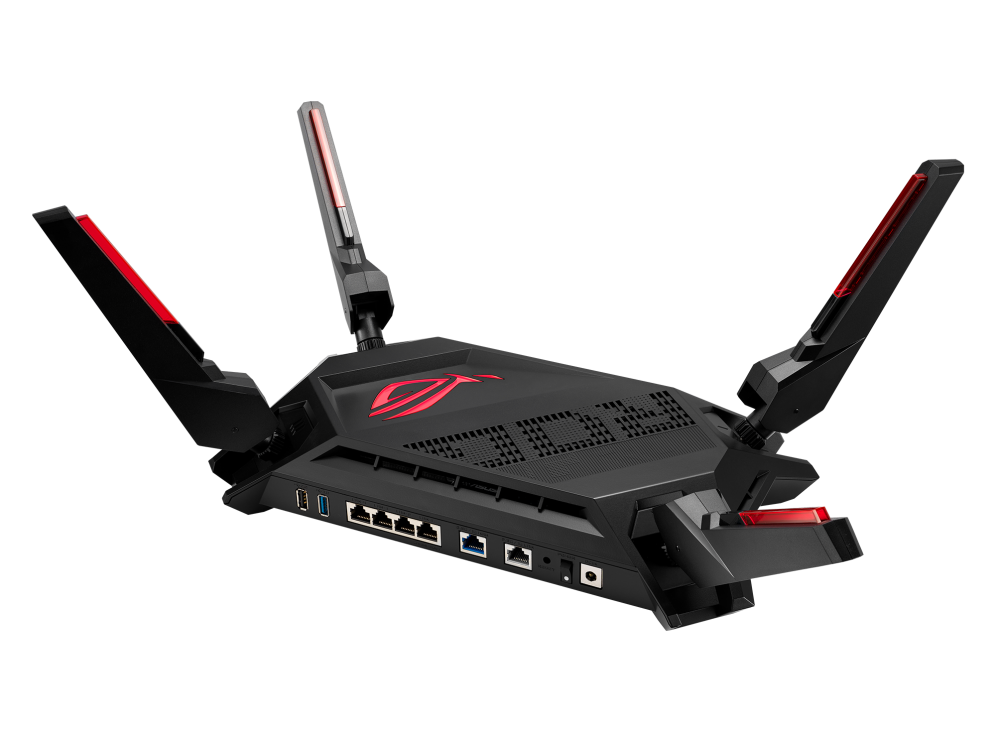 ROG Rapture GT-AX6000 front view, tilted 45 degrees