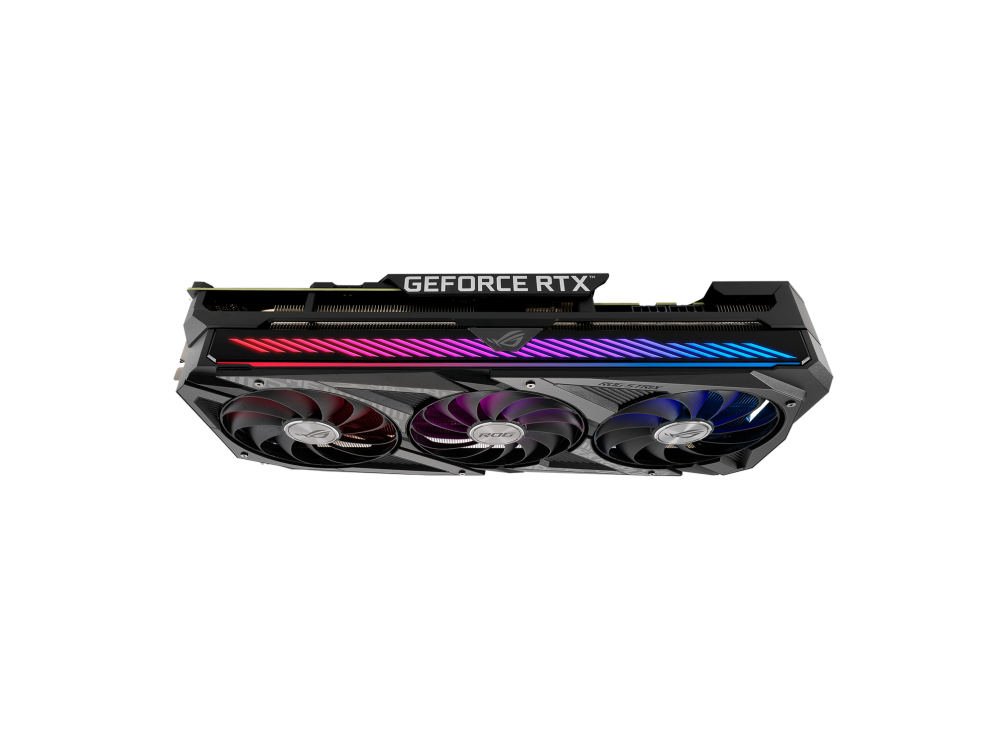 ROG-STRIX-RTX3070-8G-GAMING graphics card, top view, highlighting the ARGB element